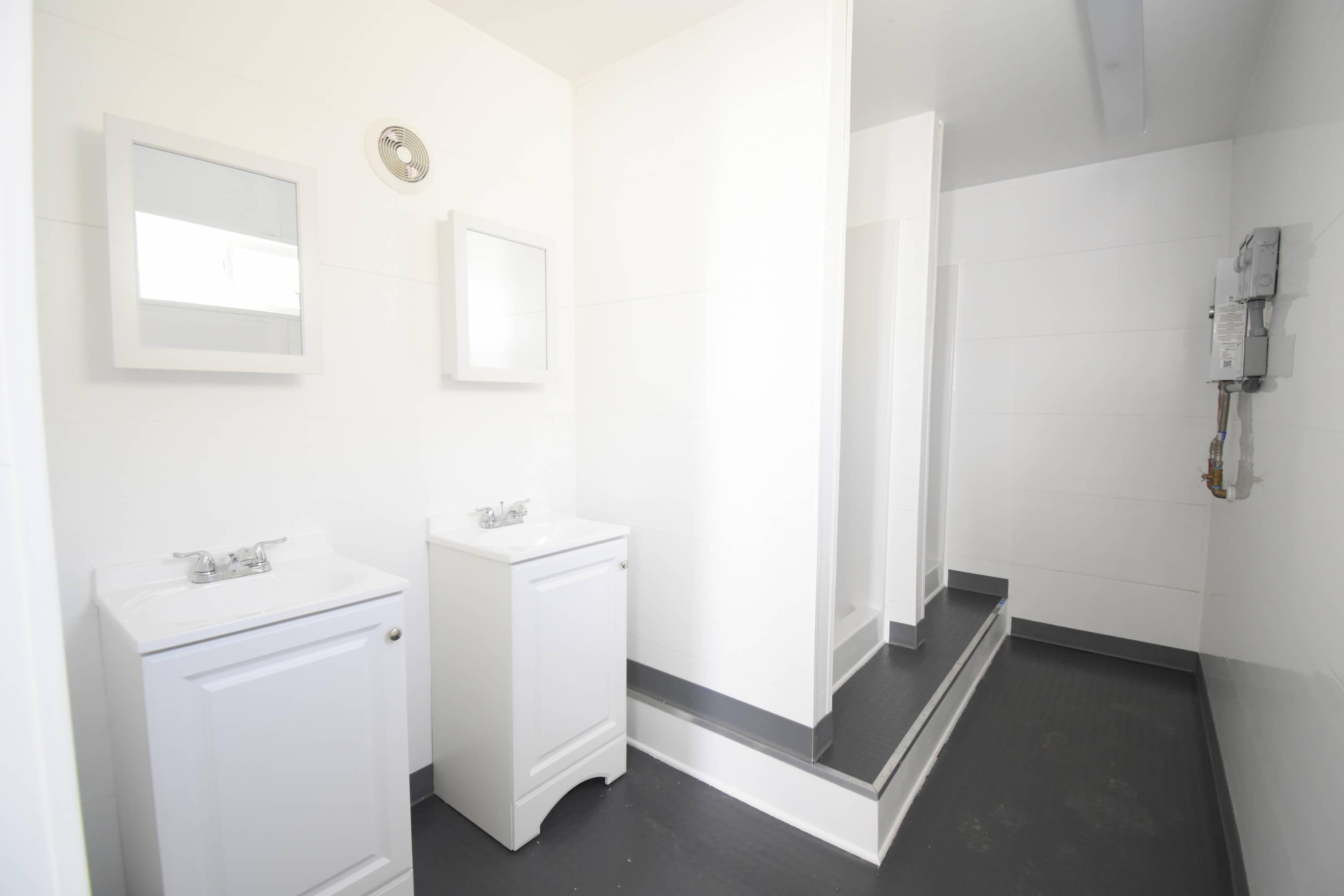 Locker room shower interior