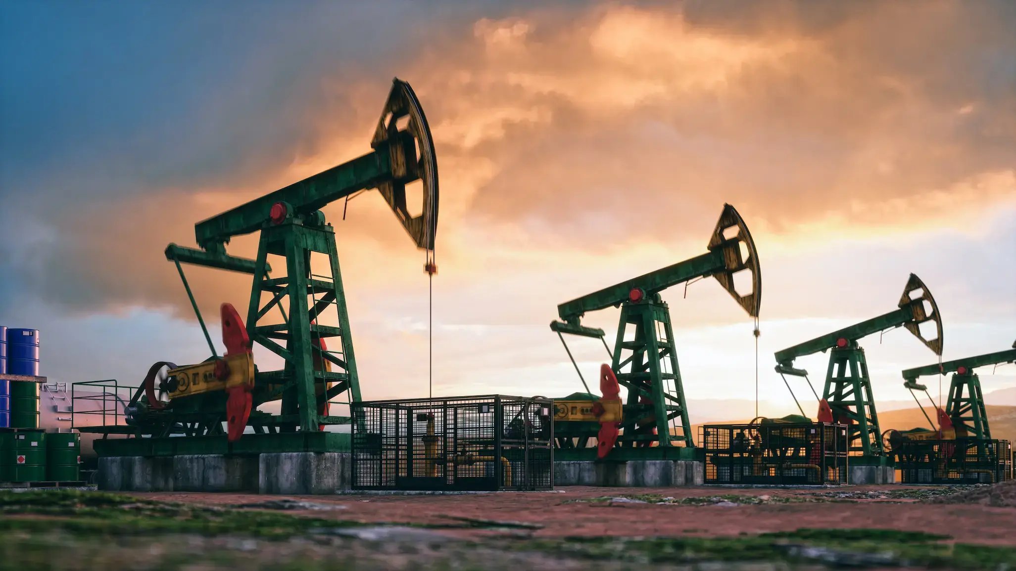 Oil rigs in a field