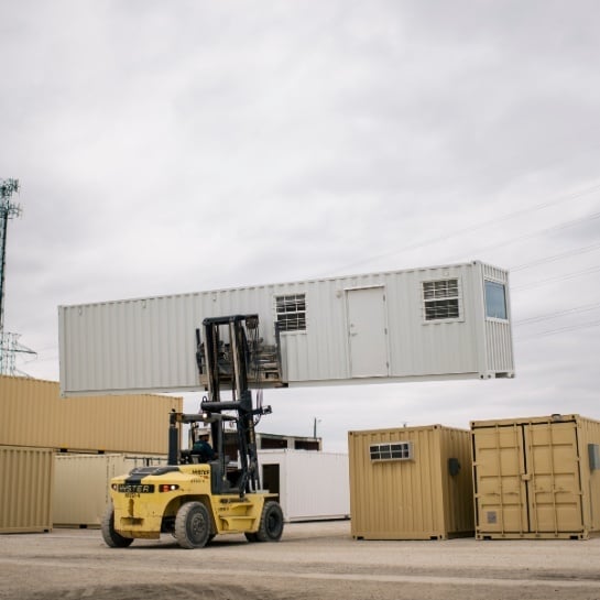 forklift moving container