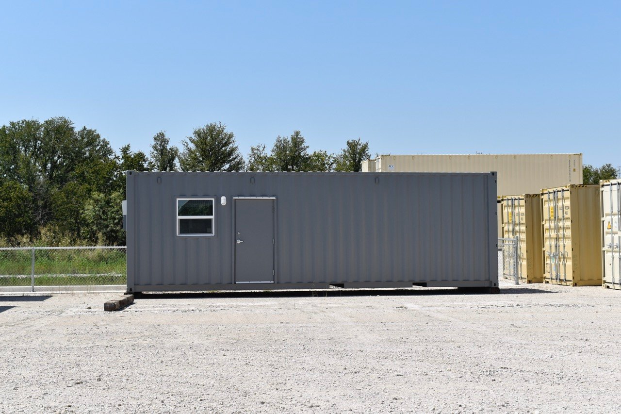 40ft store and work exterior with window and personnel door