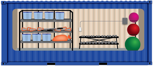 Illustration of athletic equipment storage container.