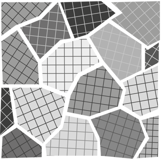 Artistic representation of the atomic structure of steel showing grain and grain boundaries.