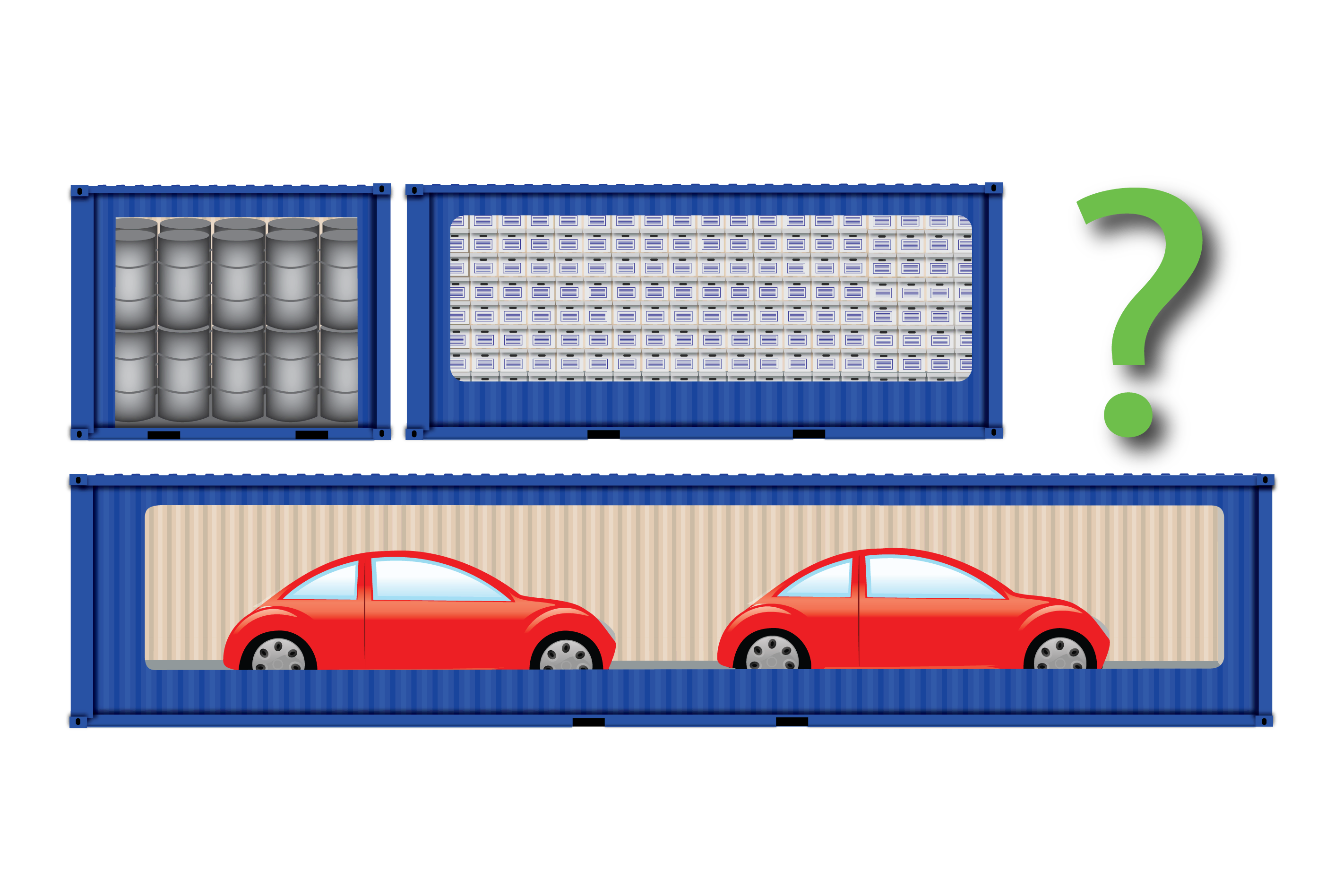 shipping container inventory storage with door open