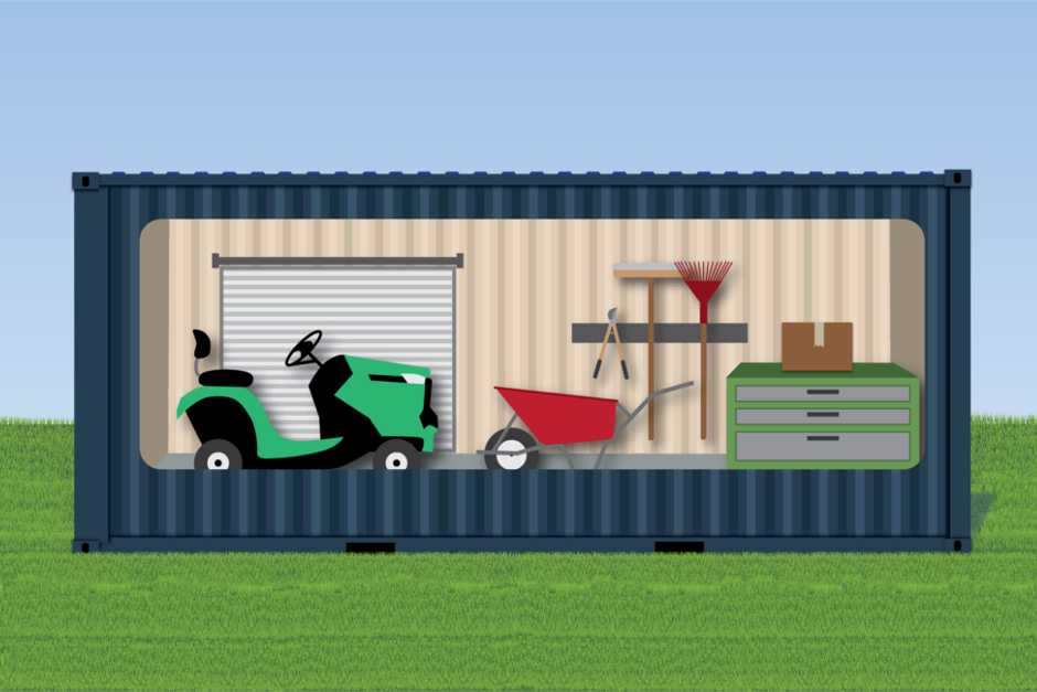 construction site theft prevention text laid over a storage shipping container with roll up door