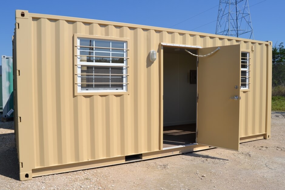 shipping container office inside a warehouse