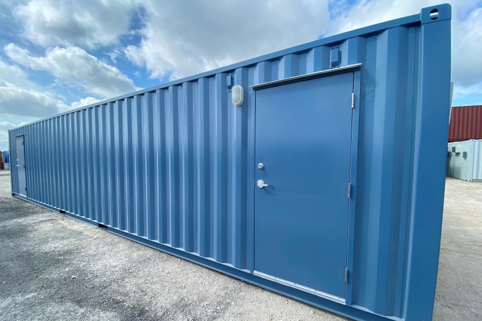 stacked shipping containers in a row
