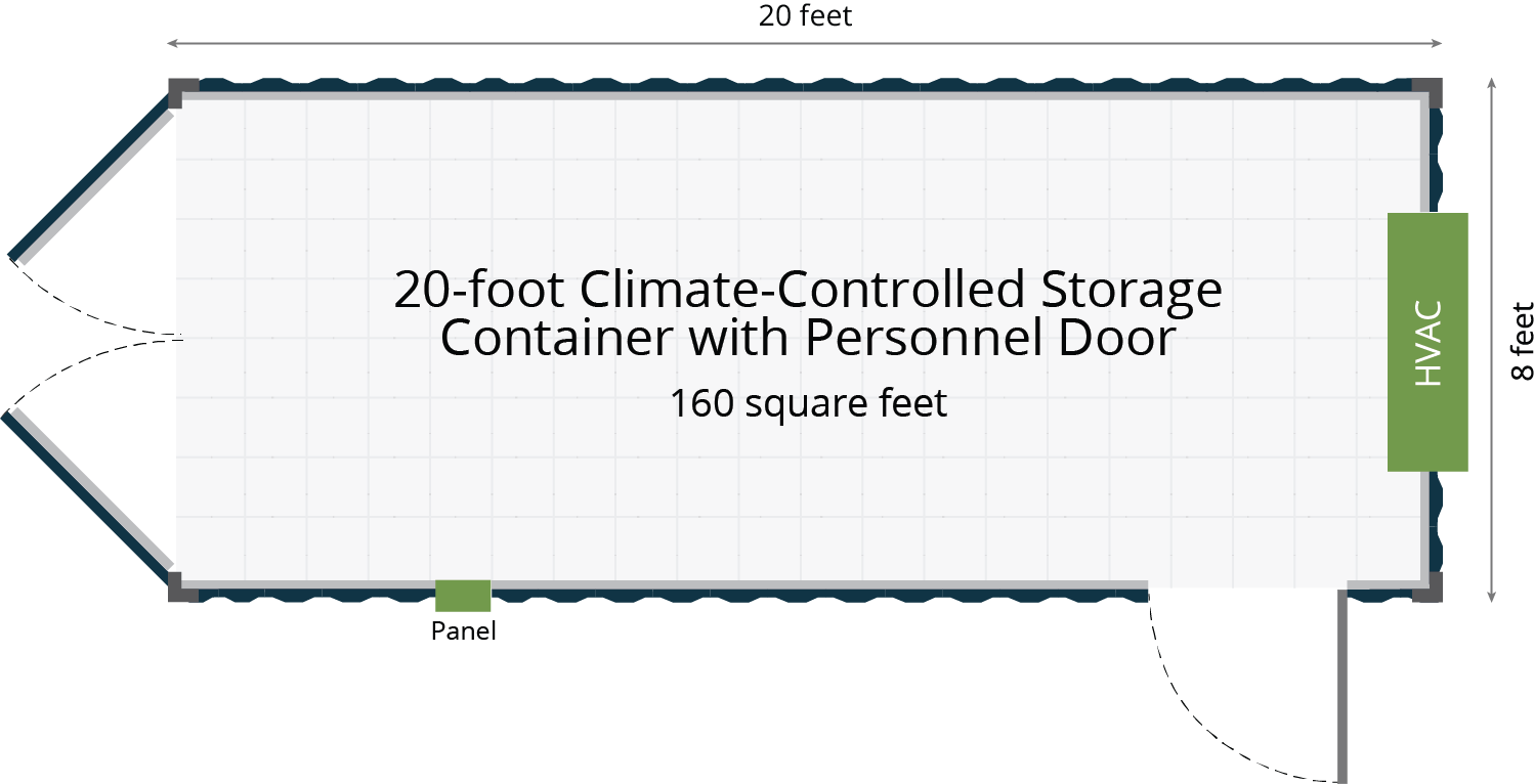 20-Foot Climate-Controlled Storage Container with Personnel Door Floor Plan