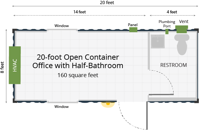20-Foot Office with Half-Bathroom Floor Plan