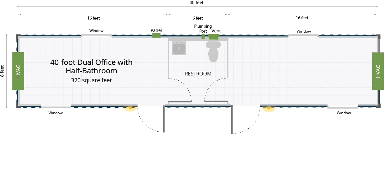 40-Foot Dual Office with Half-Bathroom Floor Plan