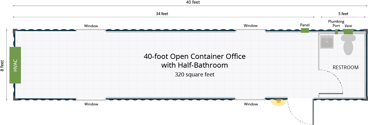 40-Foot Office with Half-Bathroom Floor Plan