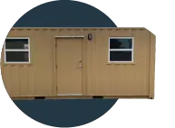 20-Foot Open Office shipping container side view in circular cutout