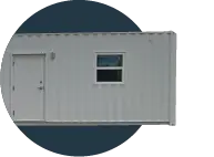 40-Foot Dual Office with Half-Bathroom shipping container side view in circular cutout