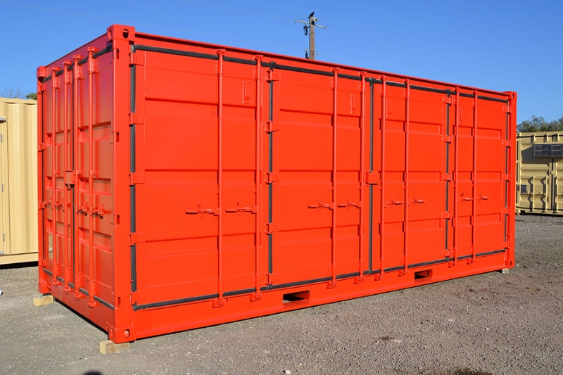 Red Container With Multiple Side Doors